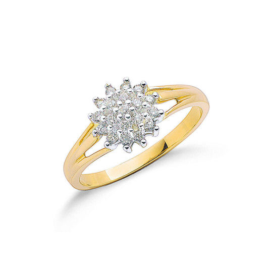 9ct Yellow Gold 0.25ctw Diamond Cluster Ring - Fine Ring - Certified Authentic - Swiss Made – Luxury Jewellery by Impe