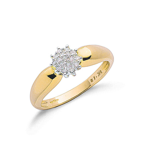 9ct Yellow Gold 0.13ctw Diamond Cluster Ring - Fine Ring - Certified Authentic - Swiss Made – Luxury Jewellery by Impe