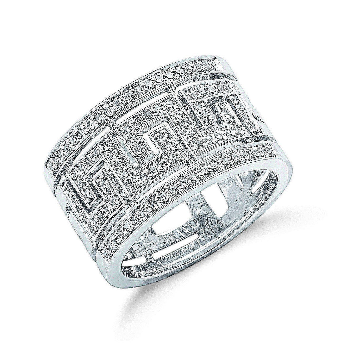 9ct White Gold 0.50ct Diamond Greek Key Ring - Fine Ring - Certified Authentic - Swiss Made – Luxury Jewellery by Impe