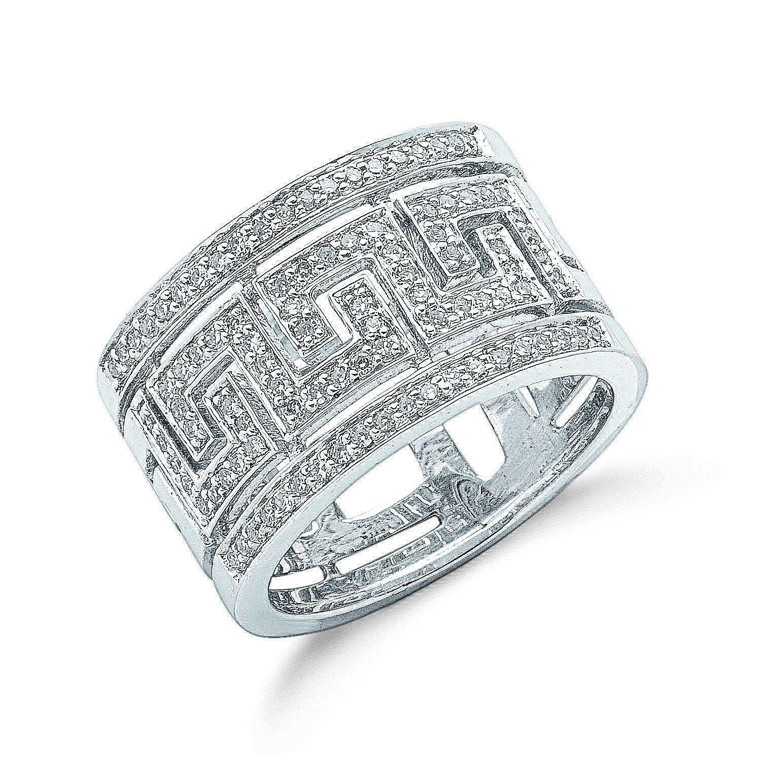 9ct White Gold 0.50ct Diamond Greek Key Ring - Fine Ring - Certified Authentic - Swiss Made – Luxury Jewellery by Impe