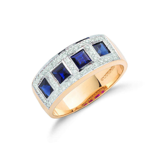 9ct Yellow Gold 0.22ctw Diamond & 0.60ctw Blue Sapphire Eternity Ring - Fine Ring - Certified – Luxury Jewellery by Im