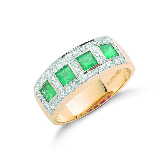 9ct Yellow Gold 0.22ctw Diamond & 0.50ctw Emerald Eternity Ring - Fine Ring - Certified Authe – Luxury Jewellery by Im