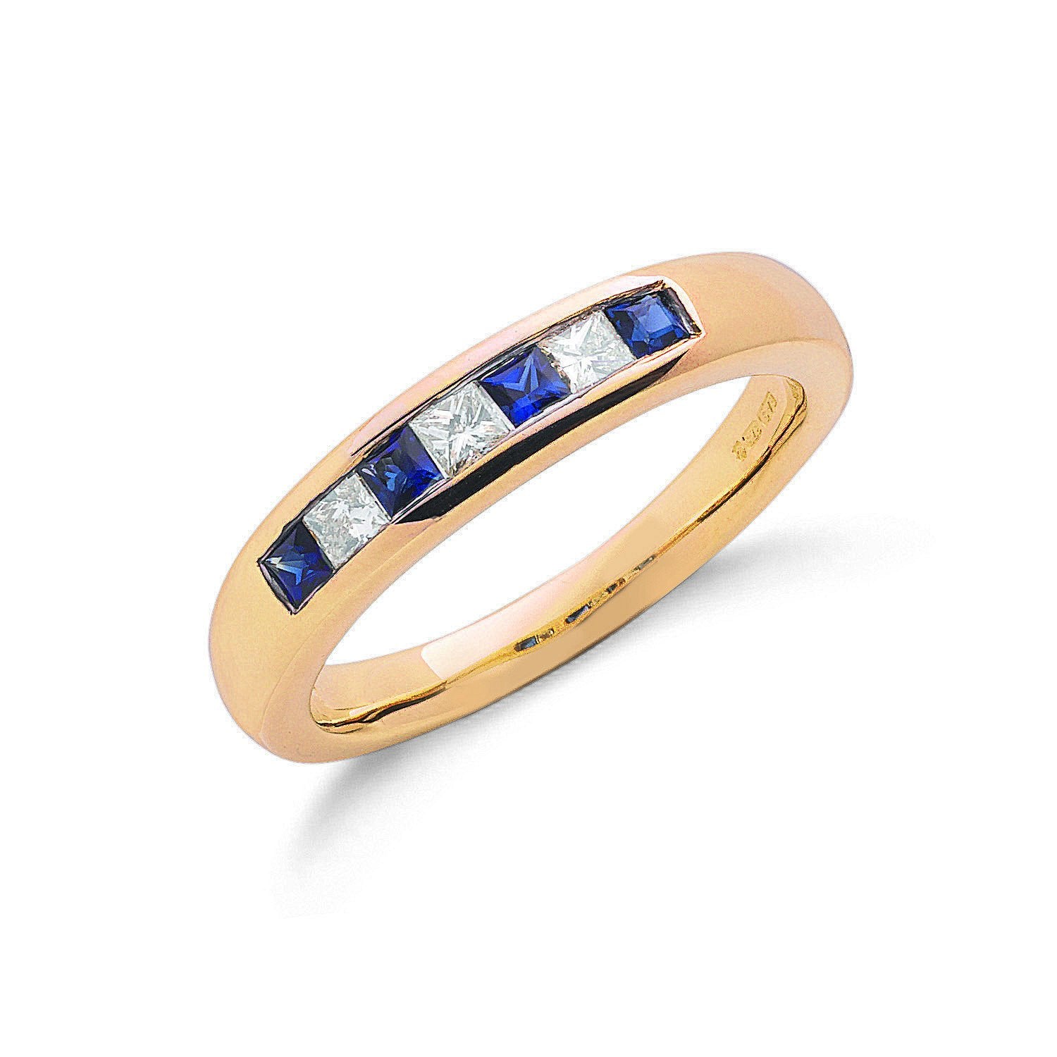 9ct Yellow Gold Princess Cut 0.20ct Diamond & 0.35ct Blue Sapphire Eternity Ring - Fine Ring – Luxury Jewellery by Imp
