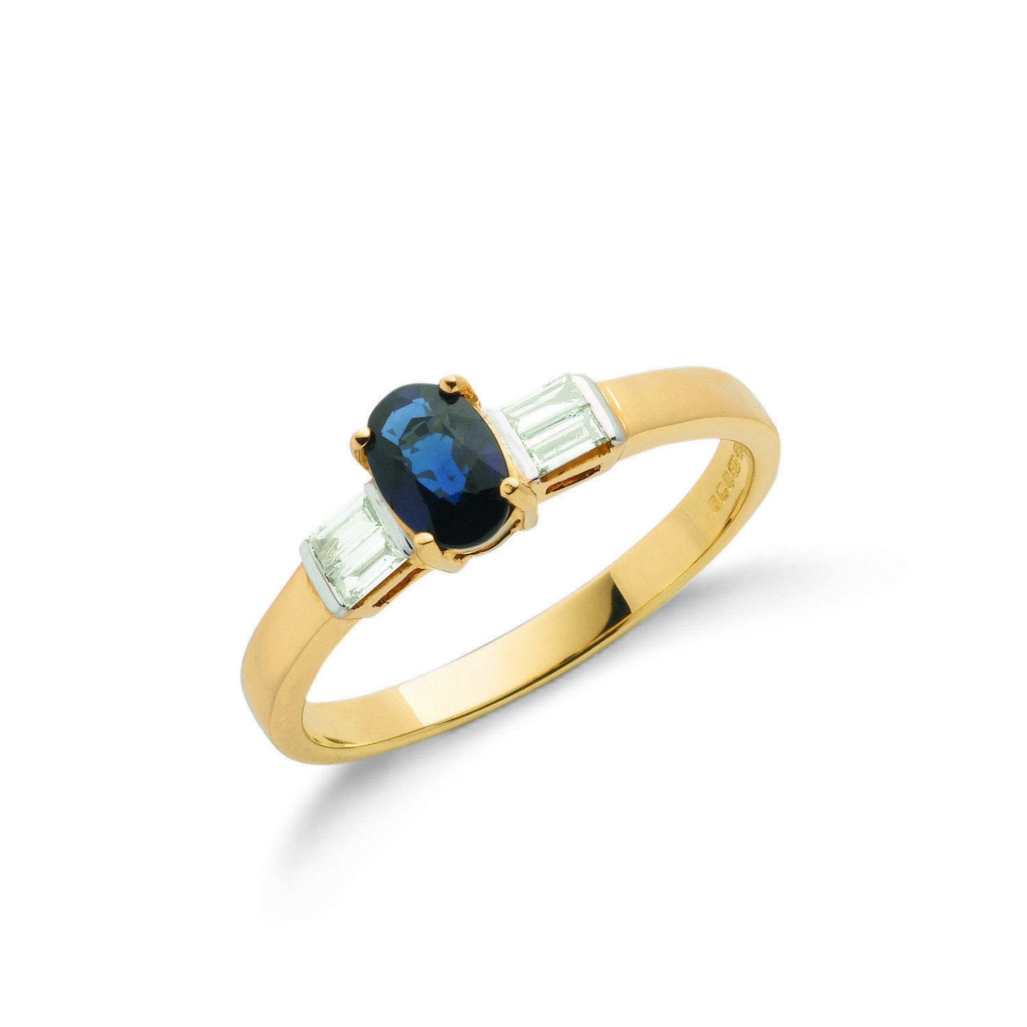 9ct Yellow Gold Baguette Cut 0.11ct Diamond & 0.60ct Blue Sapphire Ring - Fine Ring – Luxury Jewellery by Imperial Tim