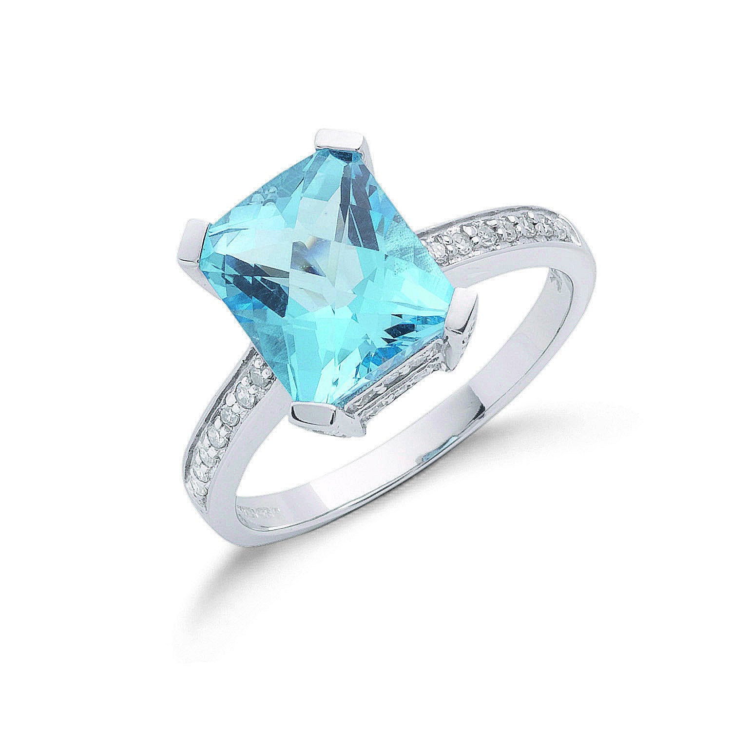 9ct White Gold 0.42ct Diamond & 4.40ct Blue Topaz Ring - Fine Ring - Certified Authentic – Luxury Jewellery by Imperia