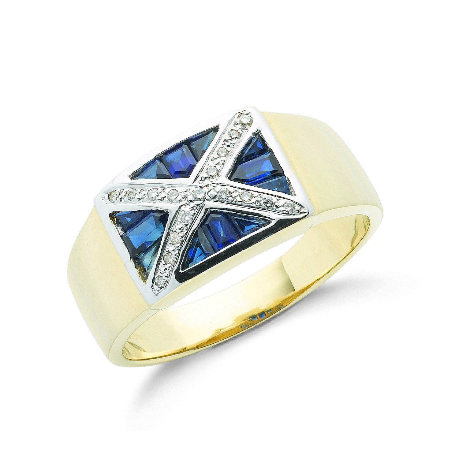 9ct Yellow Gold 0.10ct Diamond & 0.80ct Blue Sapphire Scotland Ring - Fine Ring - Certified A – Luxury Jewellery by Im