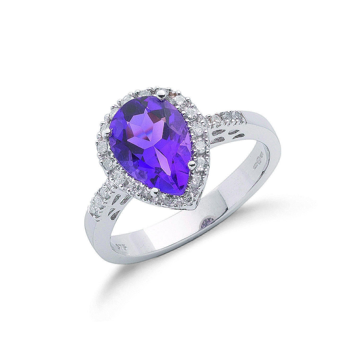9ct White Gold 0.18ct Diamond & 1.60ct Amethyst Ring - Fine Ring - Certified Authentic – Luxury Jewellery by Imperial