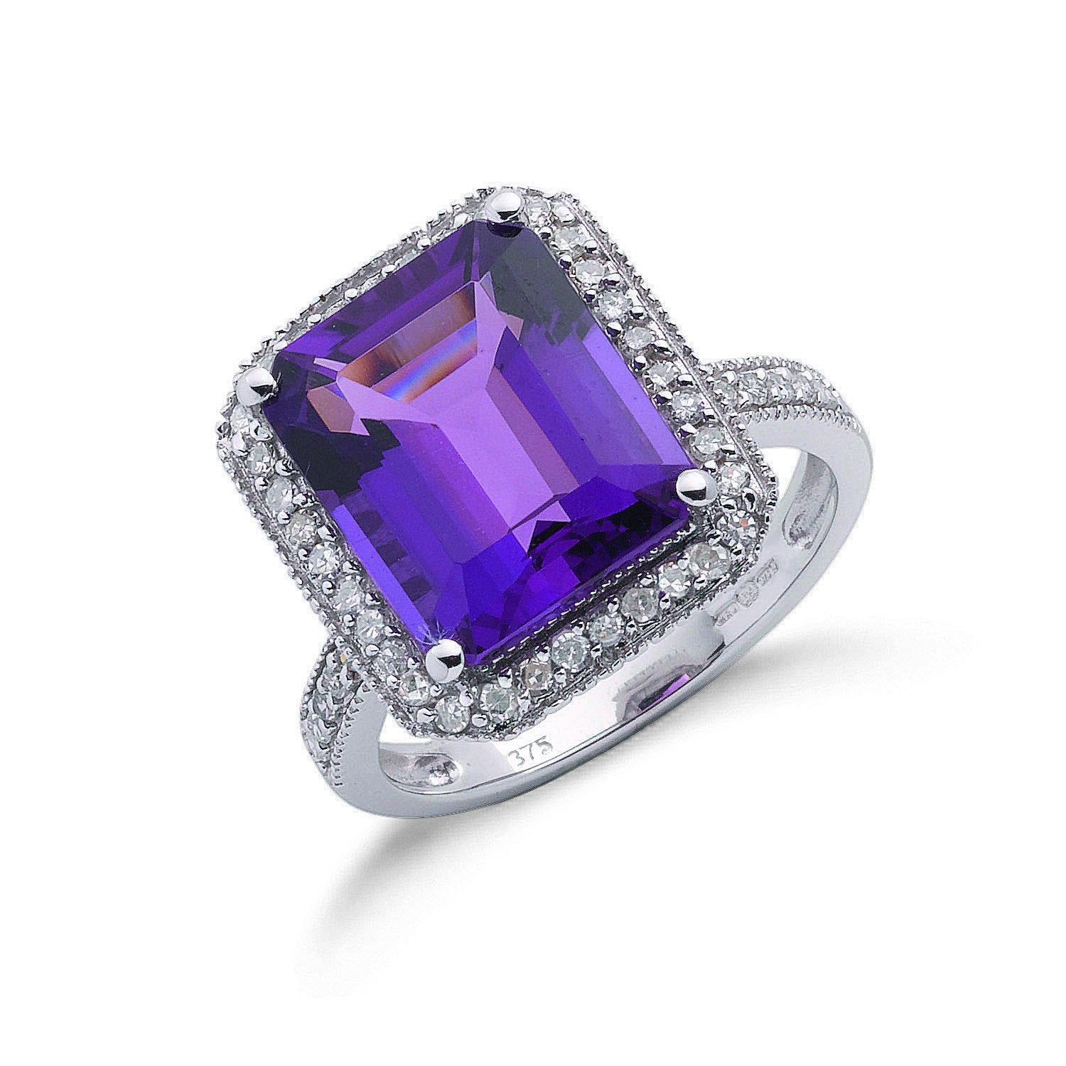 9ct White Gold 0.30ct Diamond & 5.45ct Amethyst Ring - Fine Ring - Certified Authentic – Luxury Jewellery by Imperial