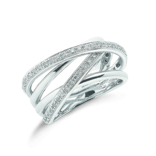 9ct White Gold 0.25ct Diamond Crossover Ring - Fine Ring - Certified Authentic - Swiss Made – Luxury Jewellery by Impe