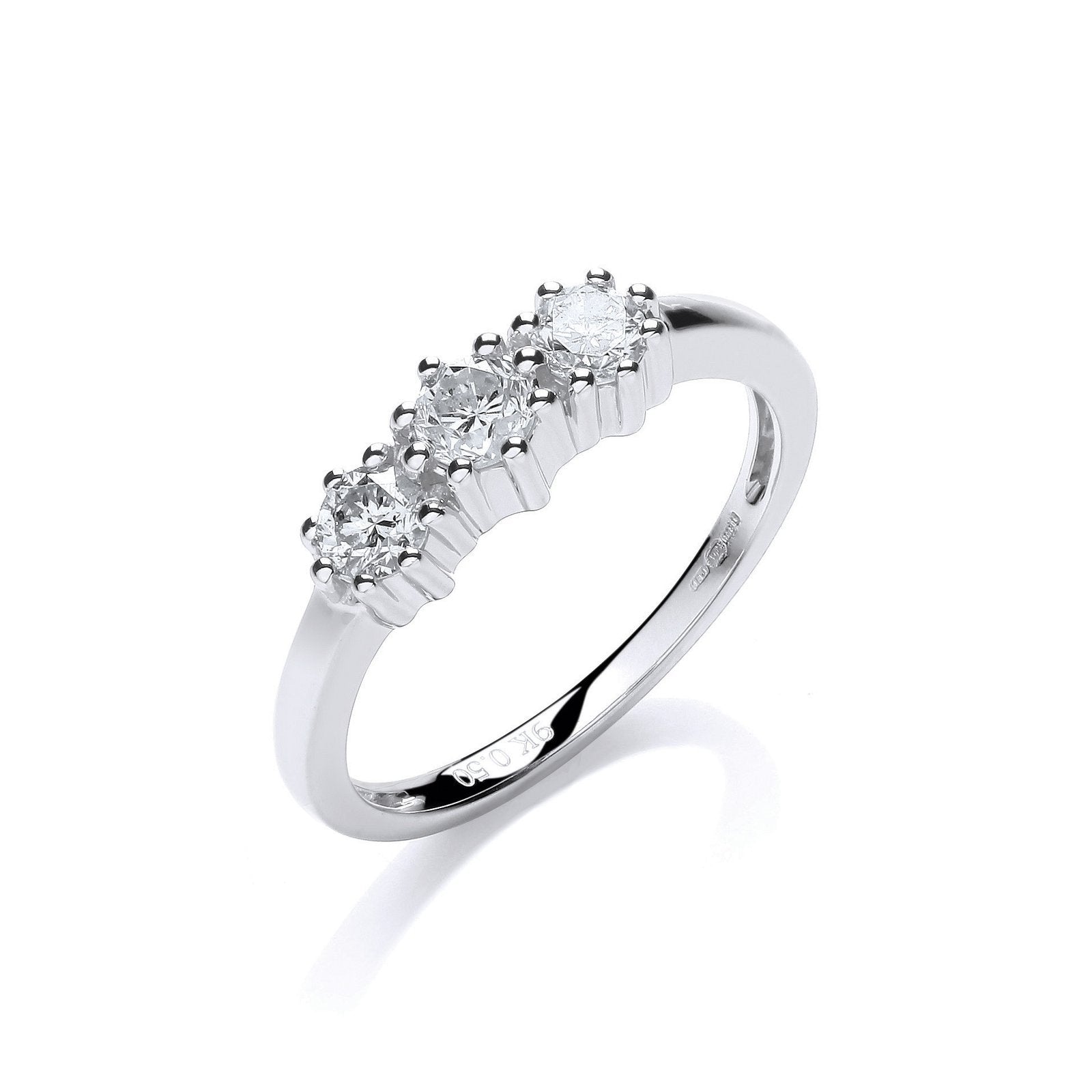 9ct White Gold 0.50ct Diamond Trilogy Ring - Fine Ring - Certified Authentic - Swiss Made – Luxury Jewellery by Imperi