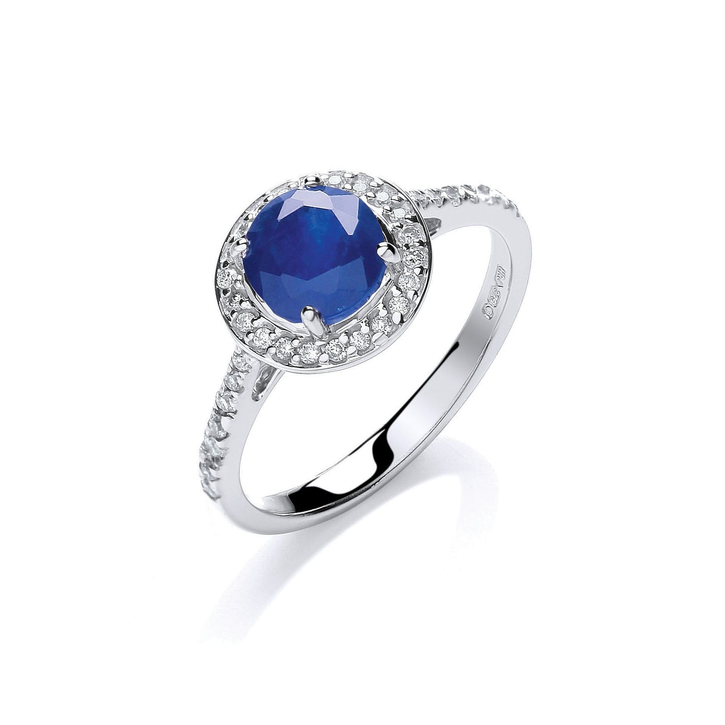 9ct White Gold 0.20ct Diamond, 0.65ct 5mm Sapphire Ring - Fine Ring - Certified Authentic – Luxury Jewellery by Imperi