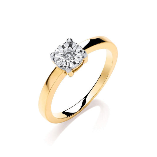 9ct Yellow Gold 0.05ct Diamond Solitaire Ring - Fine Ring - Certified Authentic - Swiss Made – Luxury Jewellery by Imp