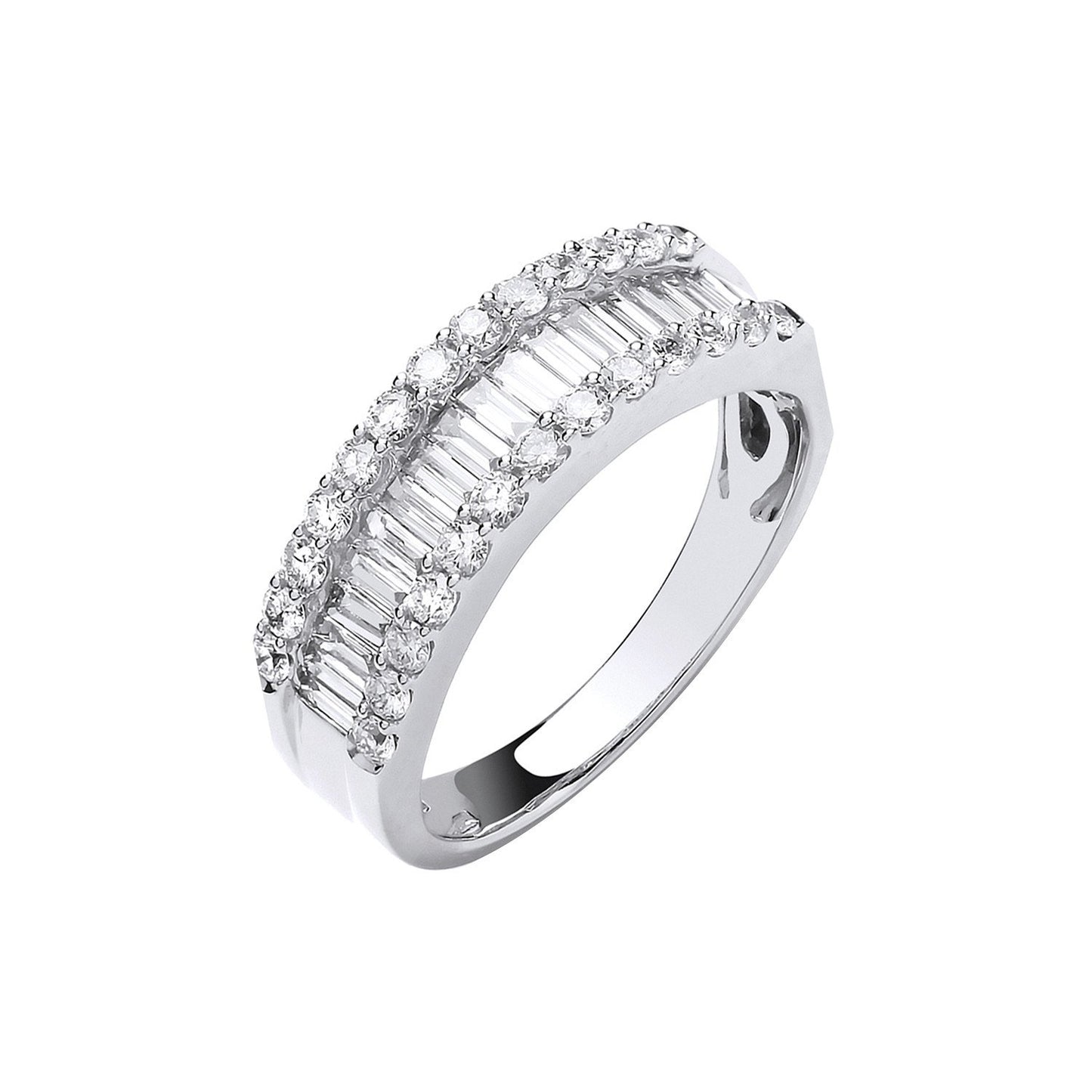 18ct White Gold 1.00ct Baguette & Brilliant Cut Diamond Et Ring