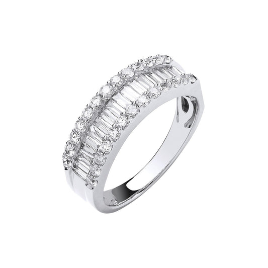 18ct White Gold 1.00ct Baguette & Brilliant Cut Diamond Et Ring
