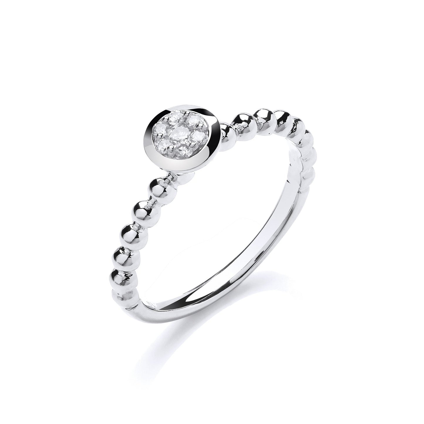 9ct White Gold 0.10ct Fancy Beaded Shank Ring - Fine Ring - Certified Authentic - Swiss Made – Luxury Jewellery by Imp