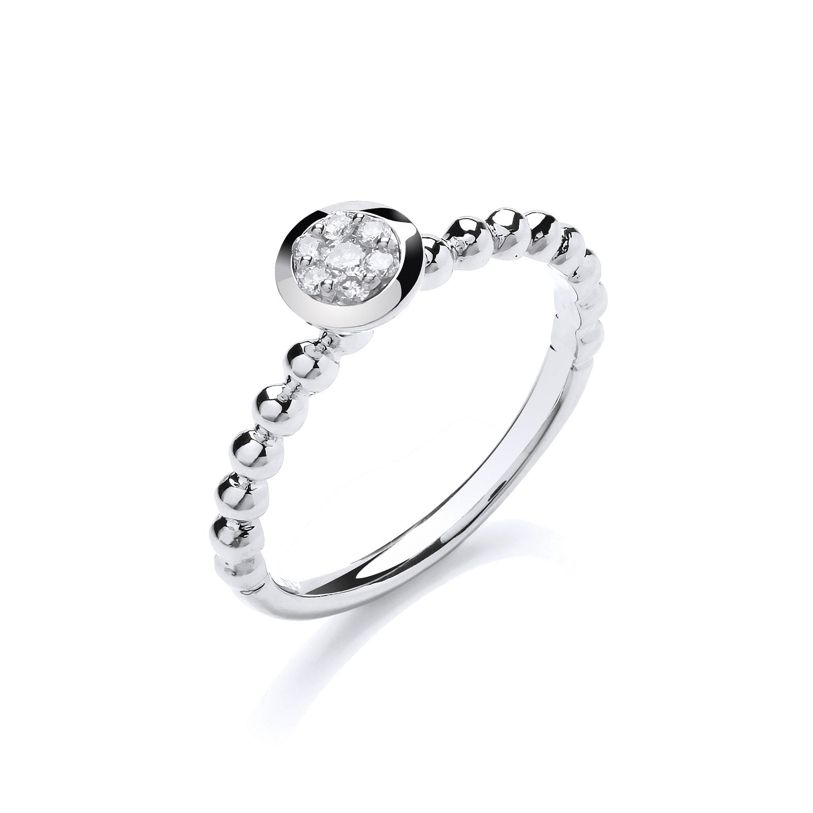 9ct White Gold 0.10ct Fancy Beaded Shank Ring - Fine Ring - Certified Authentic - Swiss Made – Luxury Jewellery by Imp