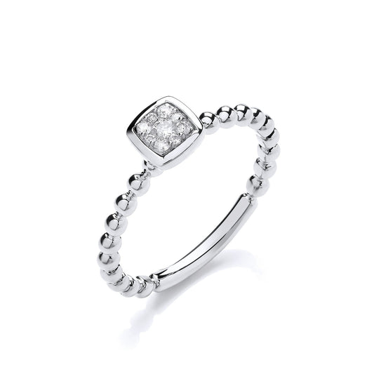 9ct White Gold 0.10ct Beaded Shank Square Top Ring - Fine Ring - Certified Authentic – Luxury Jewellery by Imperial Ti
