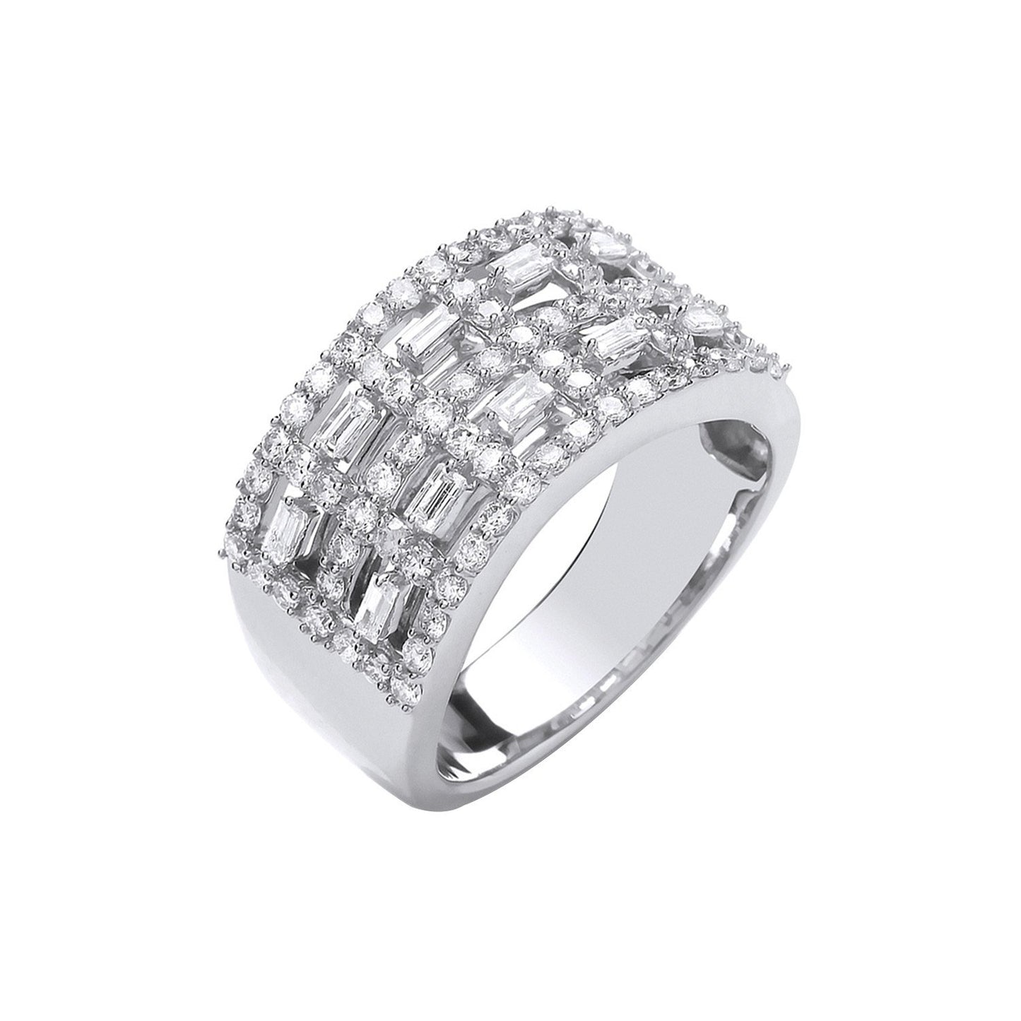 18ct White Gold Baguettes & Rd 1.00ctw Diamond Dress Ring