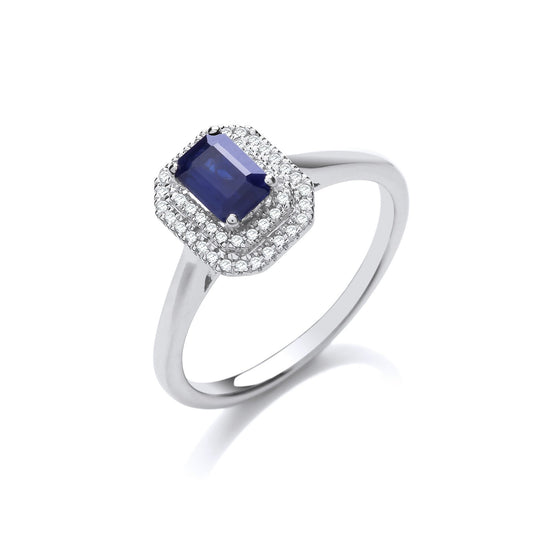 9ct White Gold Double 0.10ctw Diamond Halo Ring with 0.70ct Emerald Cut Sapphire - Fine Ring – Luxury Jewellery by Imp