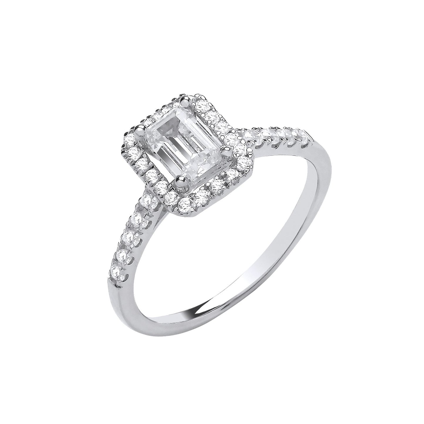 18ct White Gold 0.60ct Emerald Cut Gia Certificate With 0.30ct Halo And Shoulders