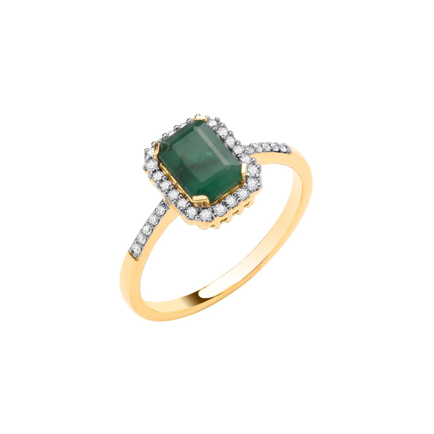 18ct Yellow Gold 0.16ctw Diamond & 1.03ctw Emerald Ring