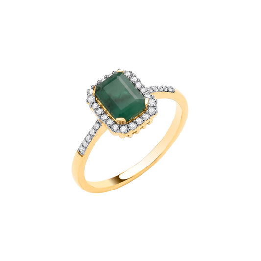 18ct Yellow Gold 0.16ctw Diamond & 1.03ctw Emerald Ring