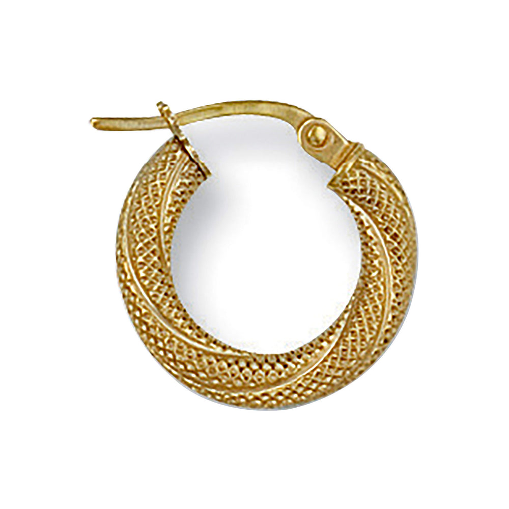 Yellow Gold 16mm Frosted Twisted Hoop Earrings