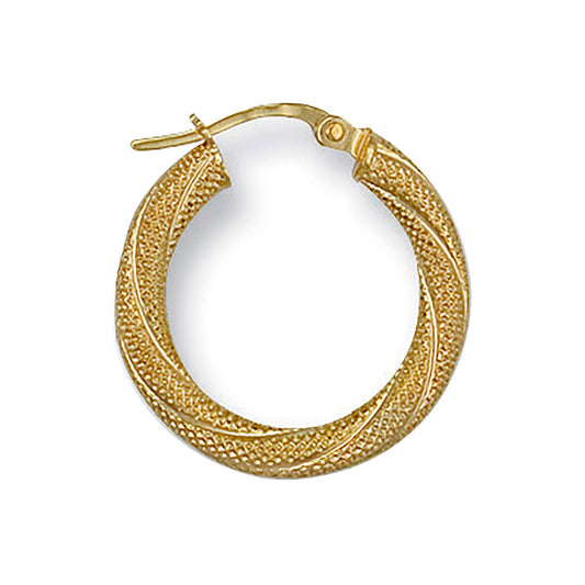 Yellow Gold 21mm Frosted Twisted Hoop Earrings