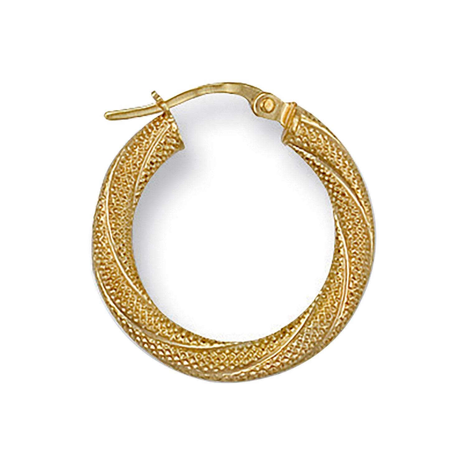 Yellow Gold 21mm Frosted Twisted Hoop Earrings