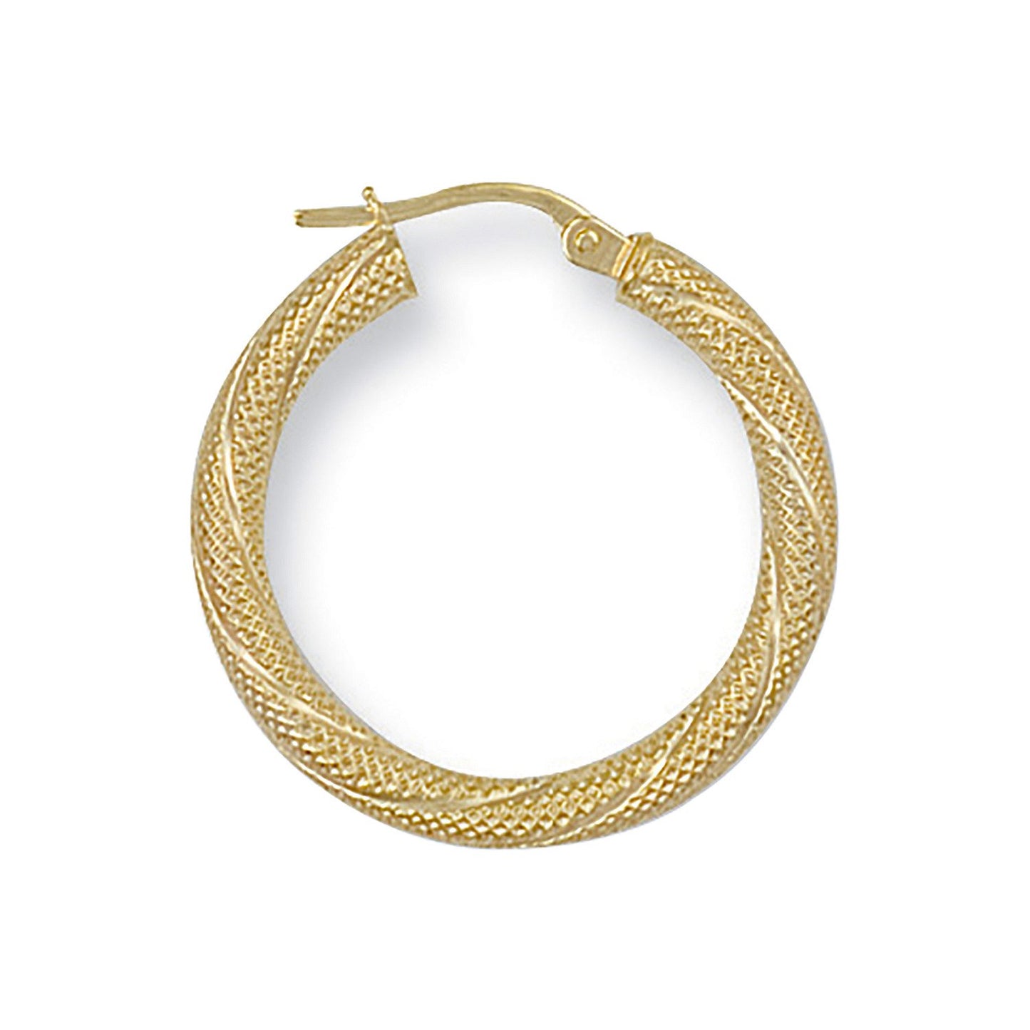 Yellow Gold 25mm Frosted Twisted Hoop Earrings