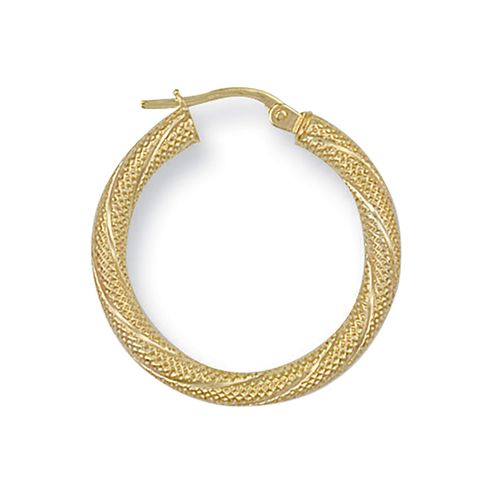 Yellow Gold 25mm Frosted Twisted Hoop Earrings