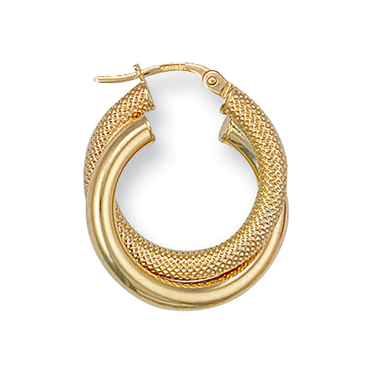 Yellow Gold 21mm Fancy Frosted Double Hoop Earrings