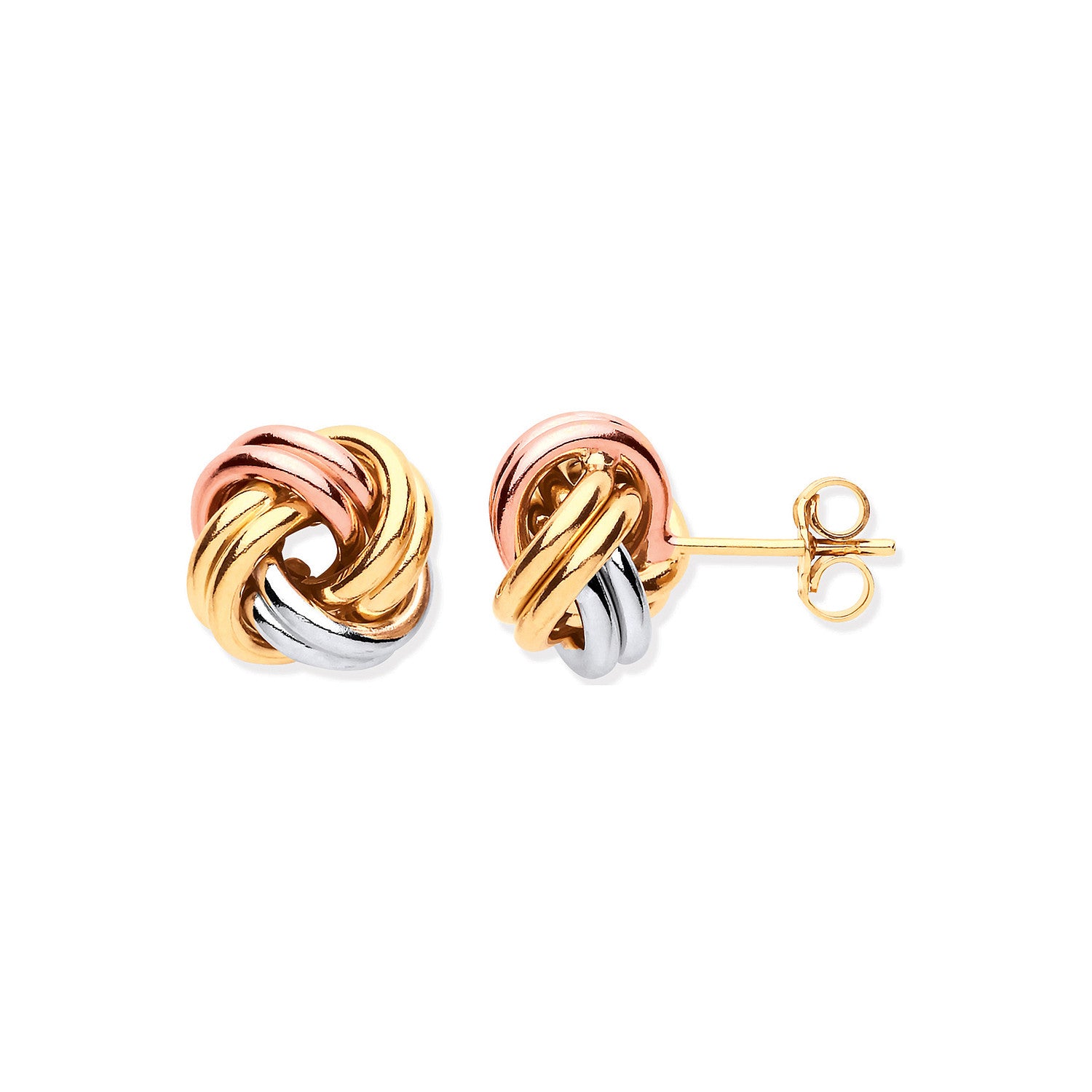 White Yellow & Rose Gold 11mm Knot Studs