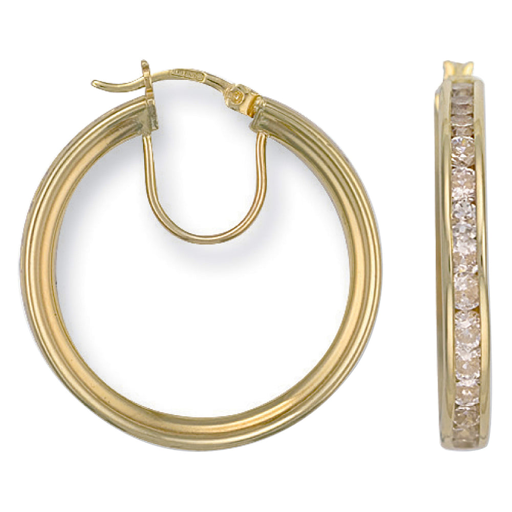 Yellow Gold 29mm Cubic Zirconia Hoop Earrings