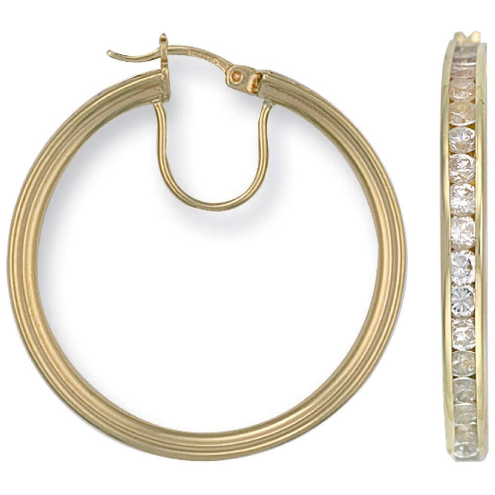 Yellow Gold 35mm Cubic Zirconia Hoop Earrings