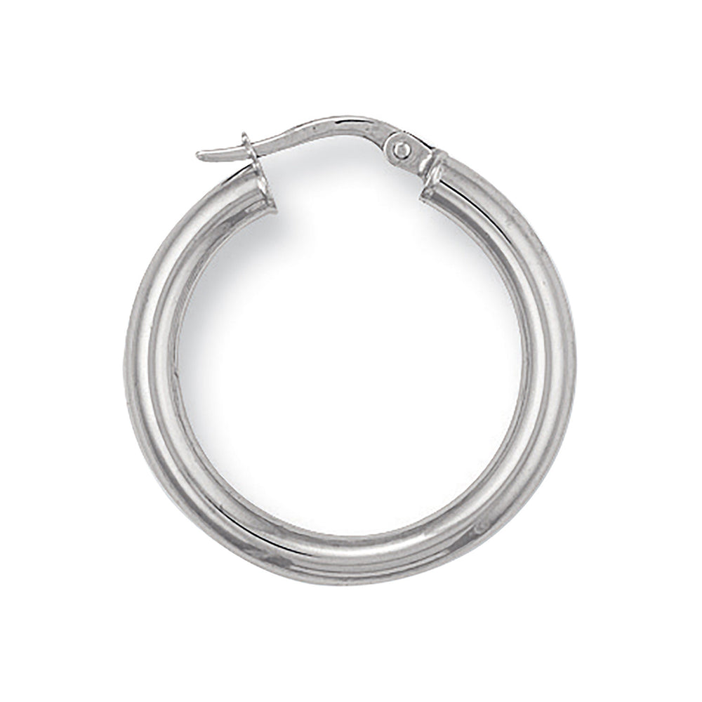 White Gold 25mm Round Tube Hoop Earrings