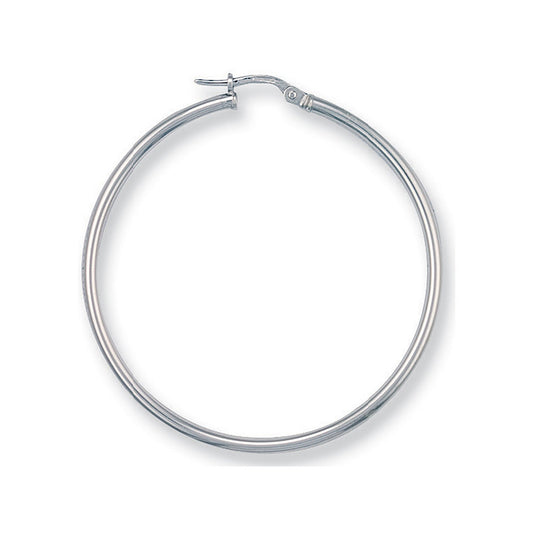 White Gold 40mm Round Tube Hoop Earrings