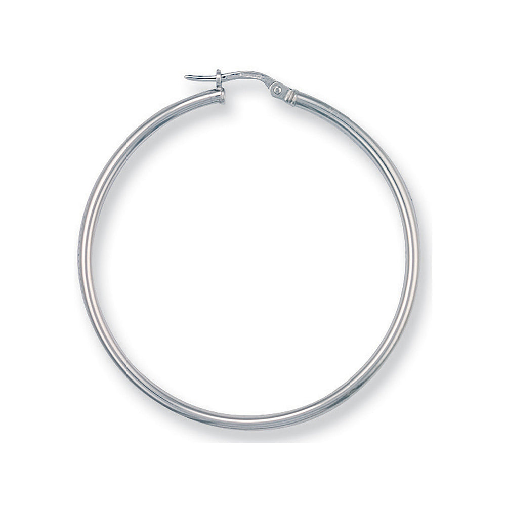 White Gold 40mm Round Tube Hoop Earrings