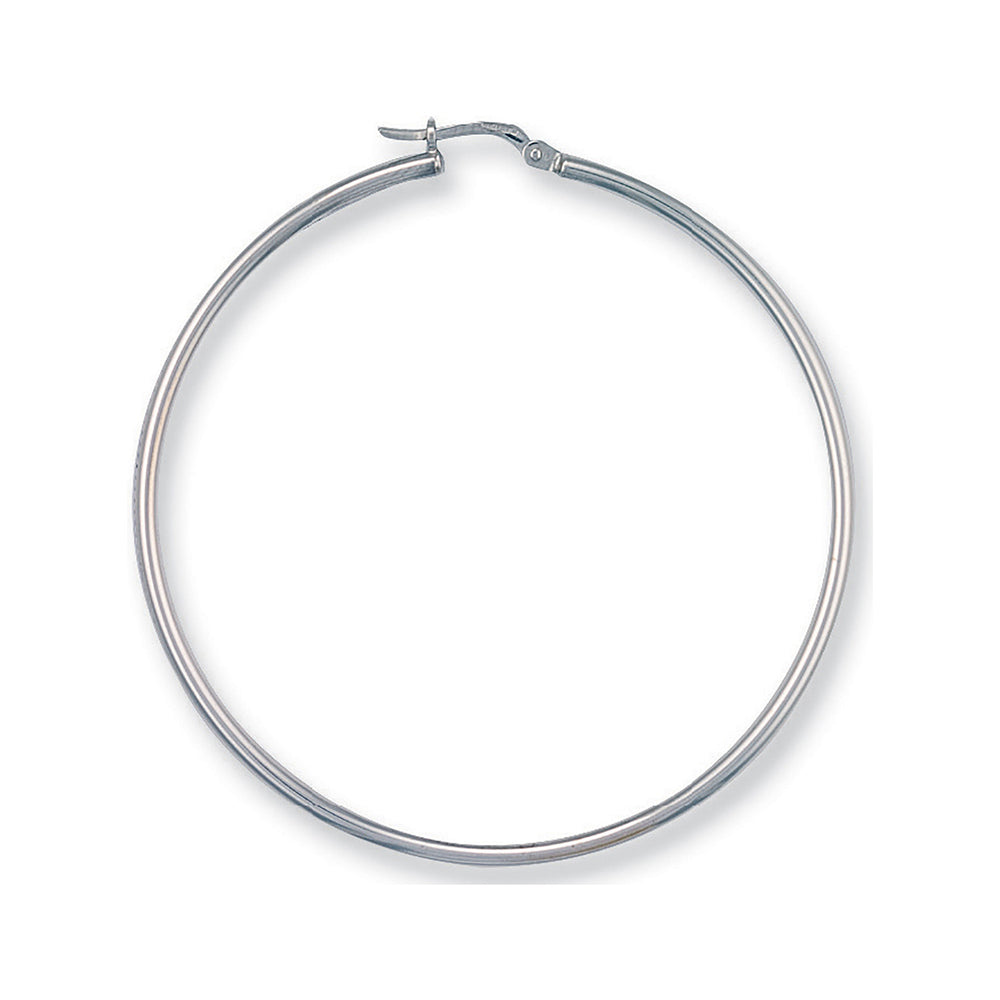 White Gold 50mm Round Tube Hoop Earrings – product view