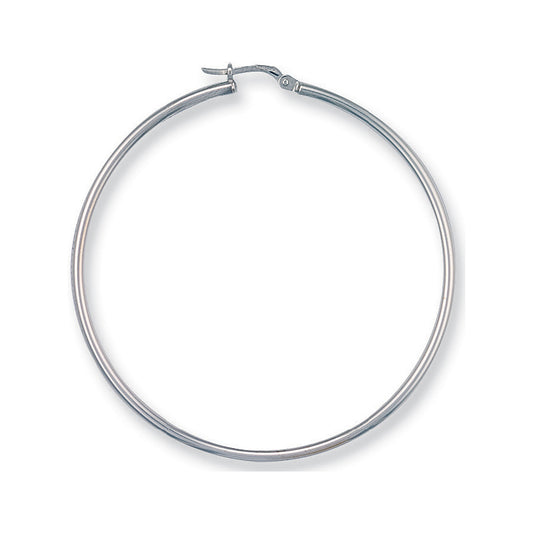 White Gold 50mm Round Tube Hoop Earrings