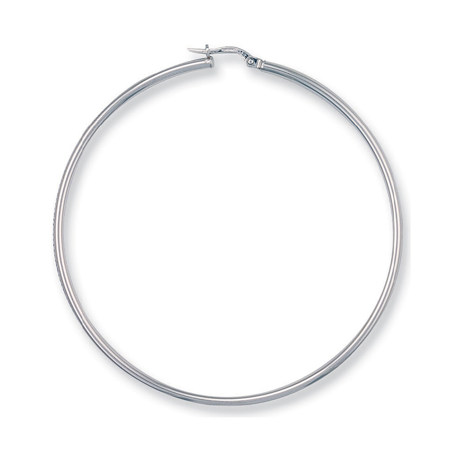 White Gold 60mm Round Tube Hoop Earrings