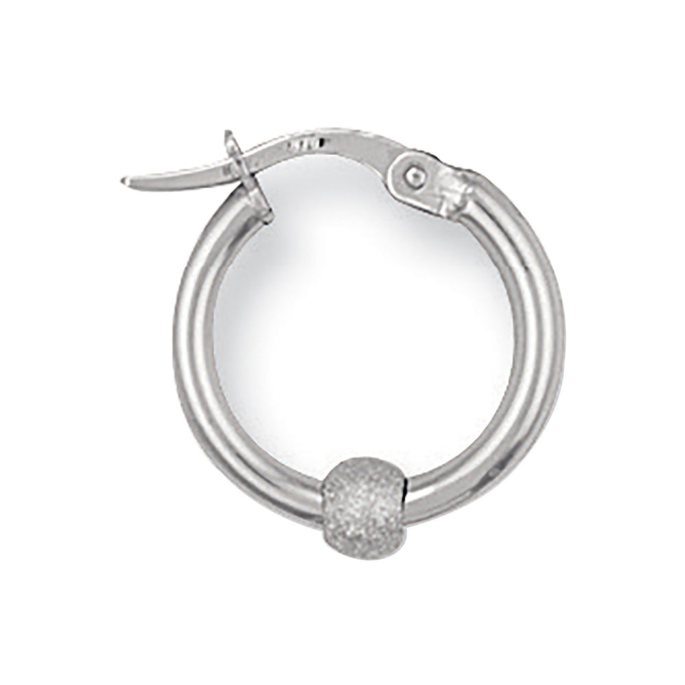 White Gold 17mm Glitter Ball Hoop Earrings