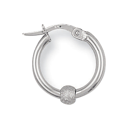 White Gold 17mm Glitter Ball Hoop Earrings