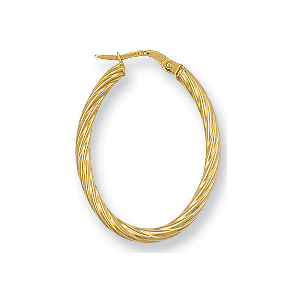 Yellow Gold Twisted Oval Hoop Earrings – product view
