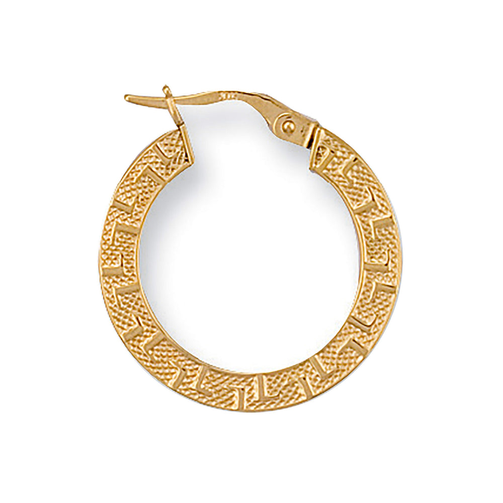 Yellow Gold 22mm Frosted Greek Key Hoop Earrings