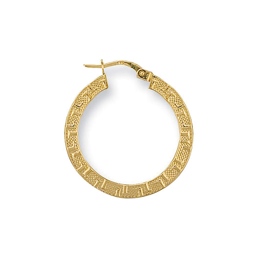 Yellow Gold 26mm Frosted Greek Key Hoop Earrings