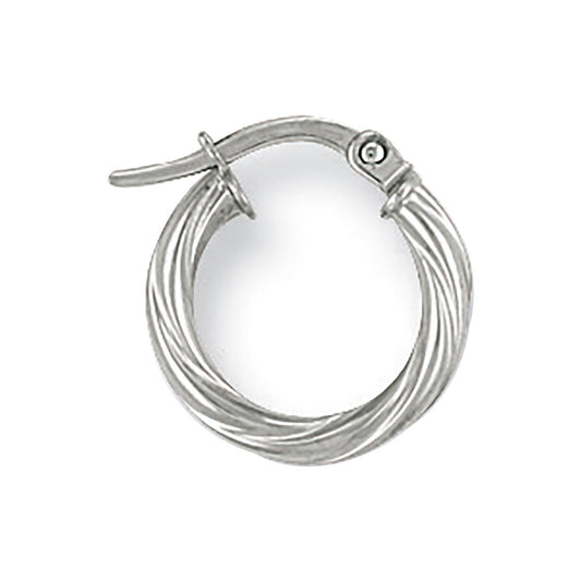 White Gold 14mm Twisted Hoop Earrings