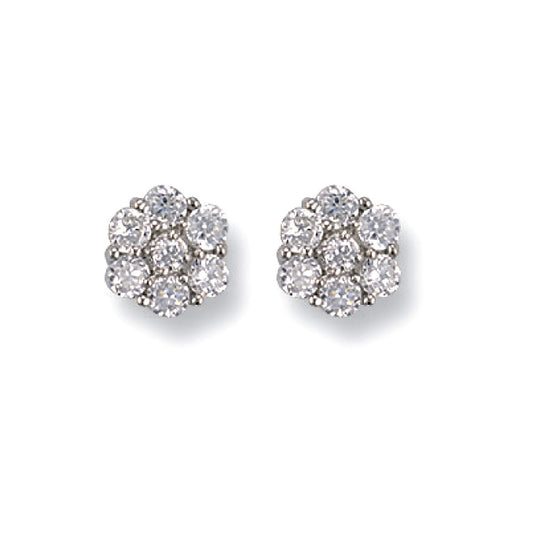 White Gold 9mm Cubic Zirconia Cluster Stud Earrings