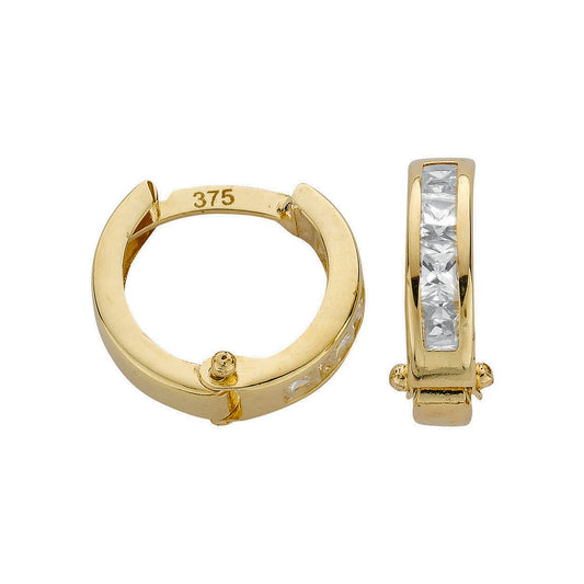 Yellow Gold 12mm Princess Cut Cubic Zirconia Hinged Huggies