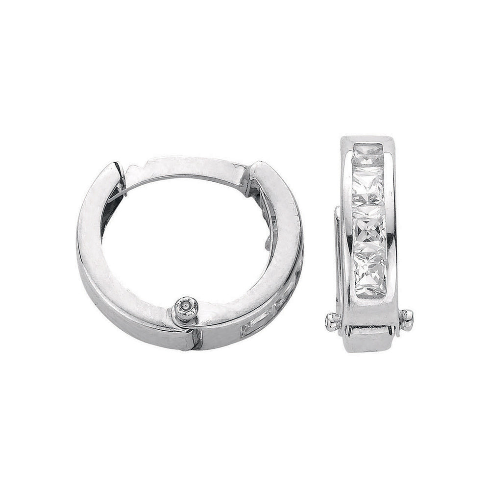 White Gold 12mm Princess Cut Cubic Zirconia Hinged Huggies